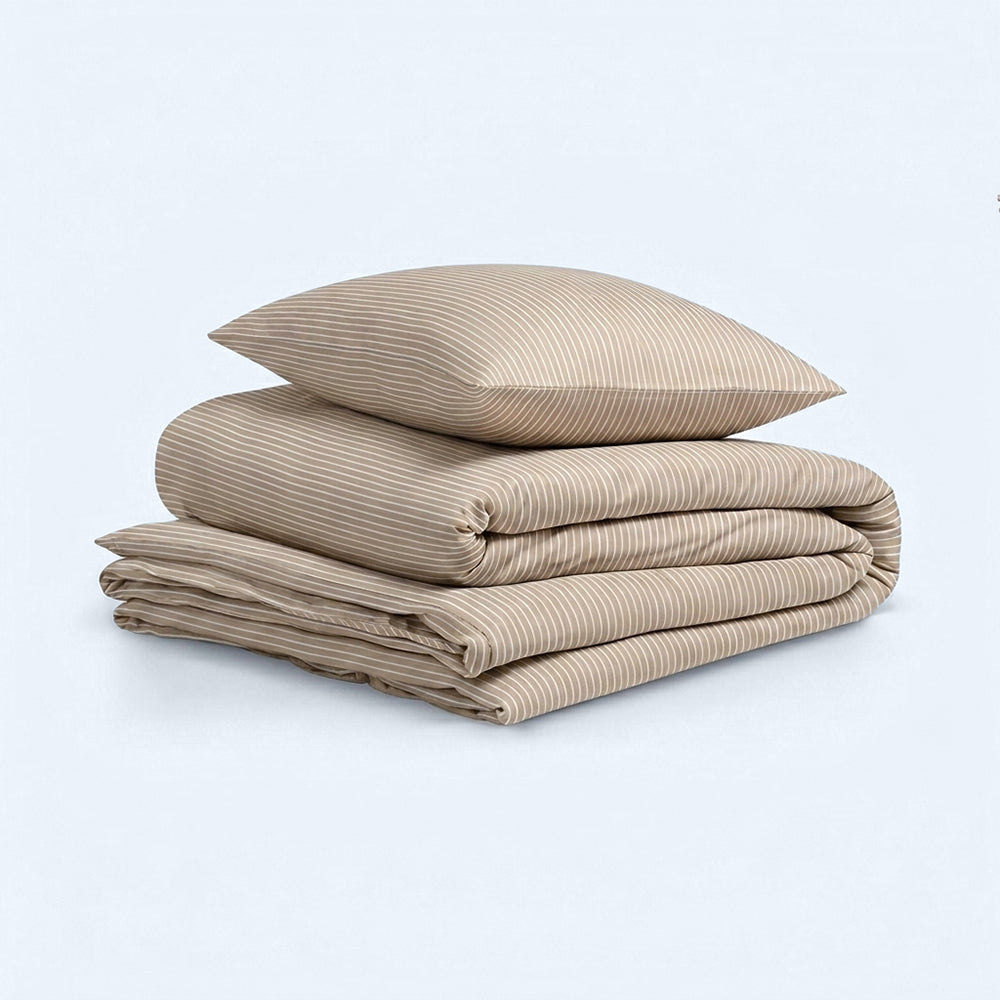 Bomull Sengesett Beige/hvit